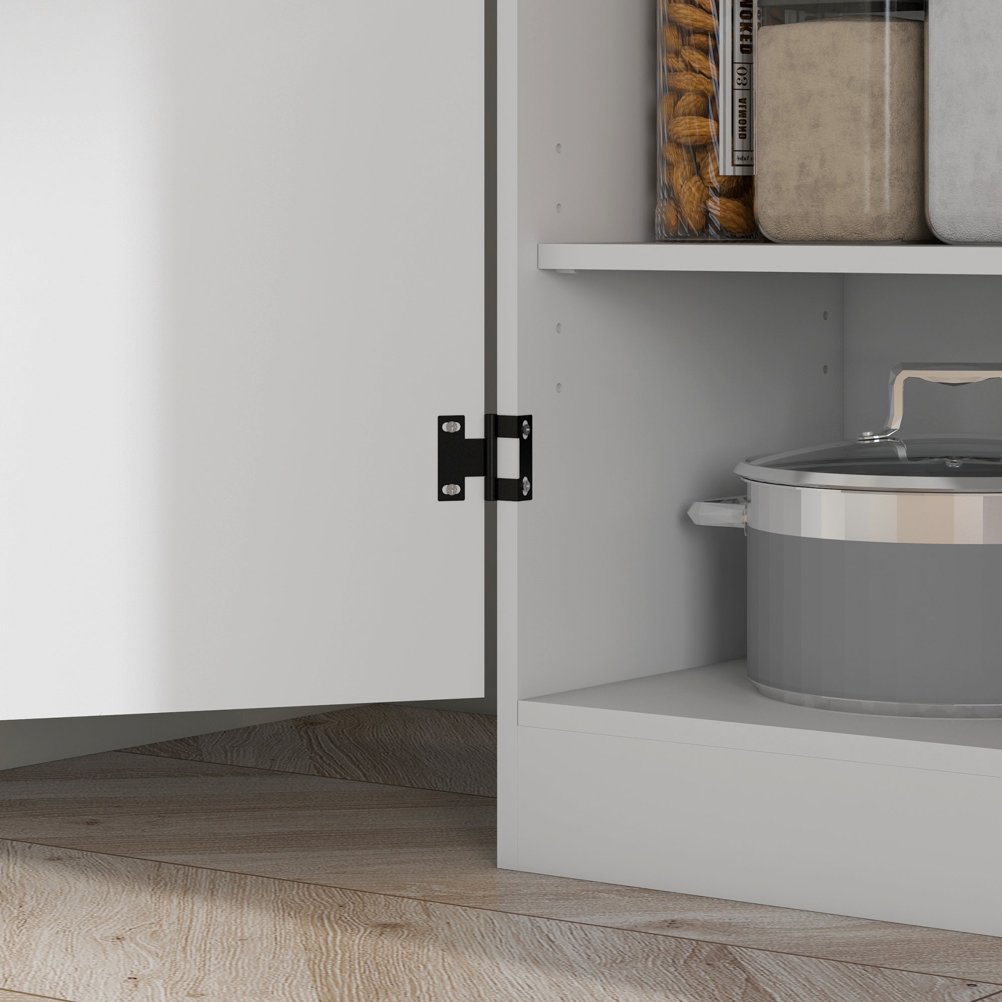 Kozy 4-Door Tall Kitchen Cupboard, Freestanding 6-Tier Storage Cabinet with 2 Adjustable Shelves for Living Room, Dining Room, White