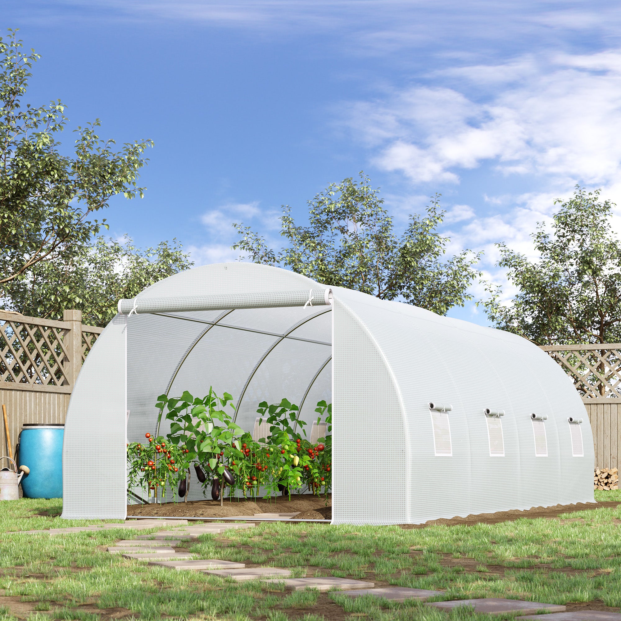 Kozy 6 x 3 x 2 m Polytunnel Greenhouse, Walk in Polytunnel Tent with Metal Frame, Zippered Door and 8 Windows for Garden and Backyard, White
