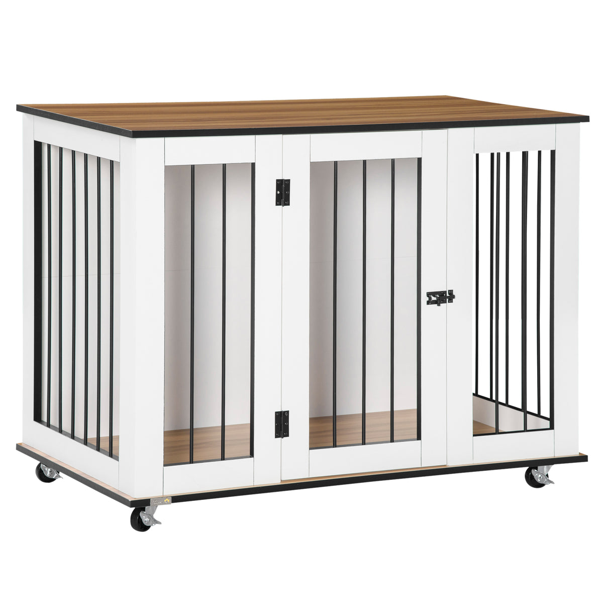 Kozy Dog Crate Furniture, Dog Cage End Table, with Wheels, for Large Dogs, 106 x 60 x 82 cm  - White