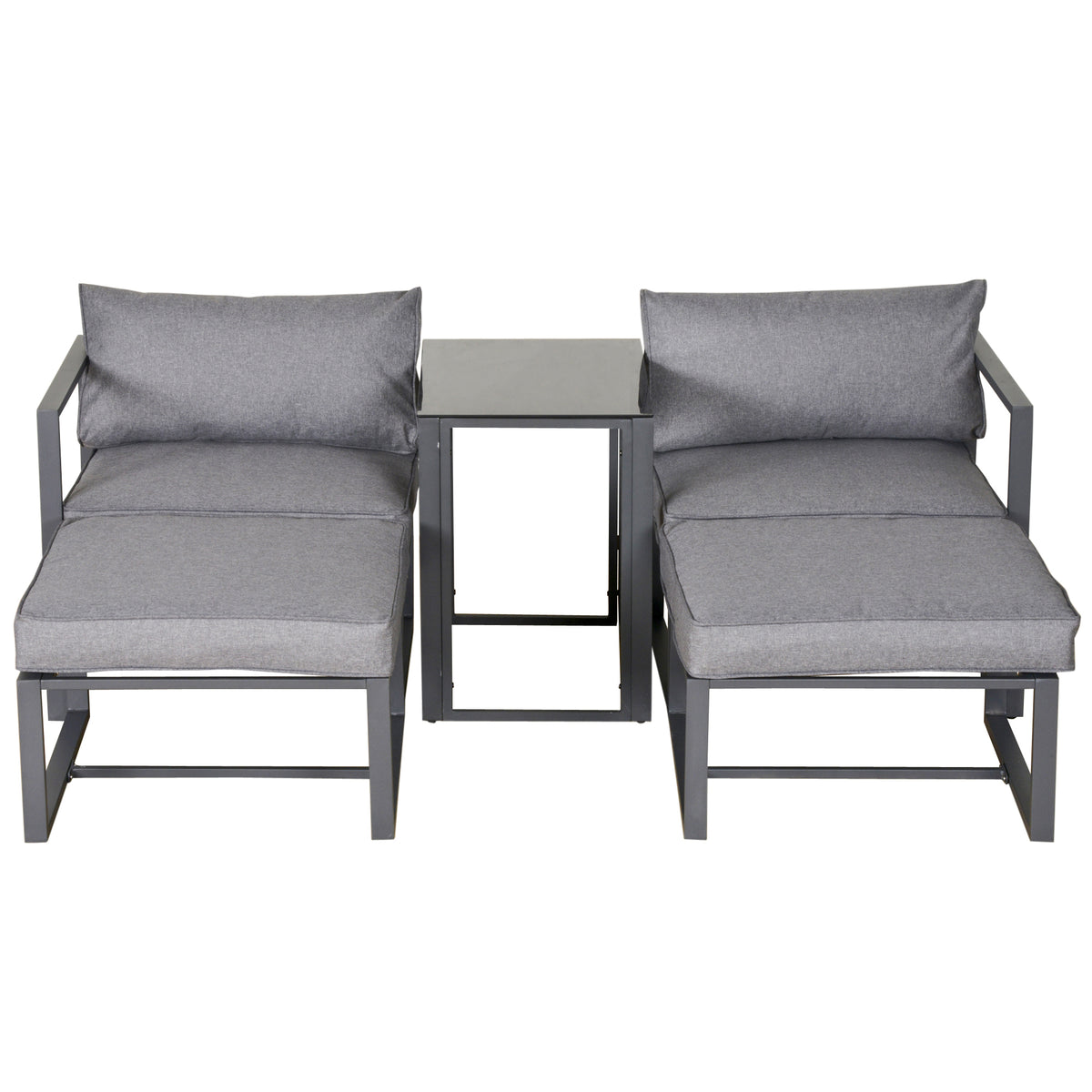 Kozy 5 Piece Garden Aluminium Conversation Sofa Set Patio Furniture Set Outdoor 2 Sofas 2 Footstools End Table with Cushions