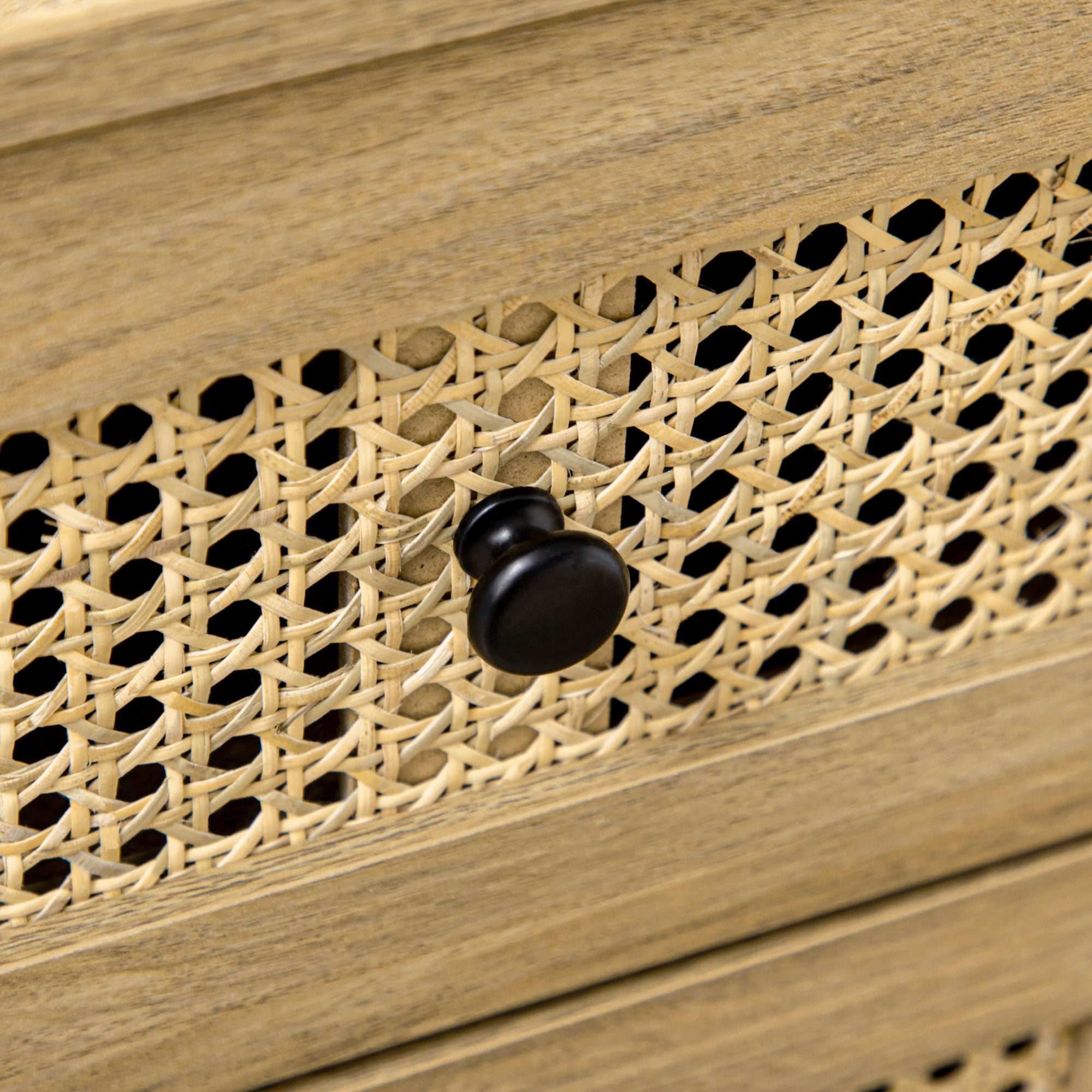 Kozy Storage Cabinet, 4-Drawer Unit with Rattan Element for Bedroom, Living Room, 80cmx35cmx95cm, Wood Effect