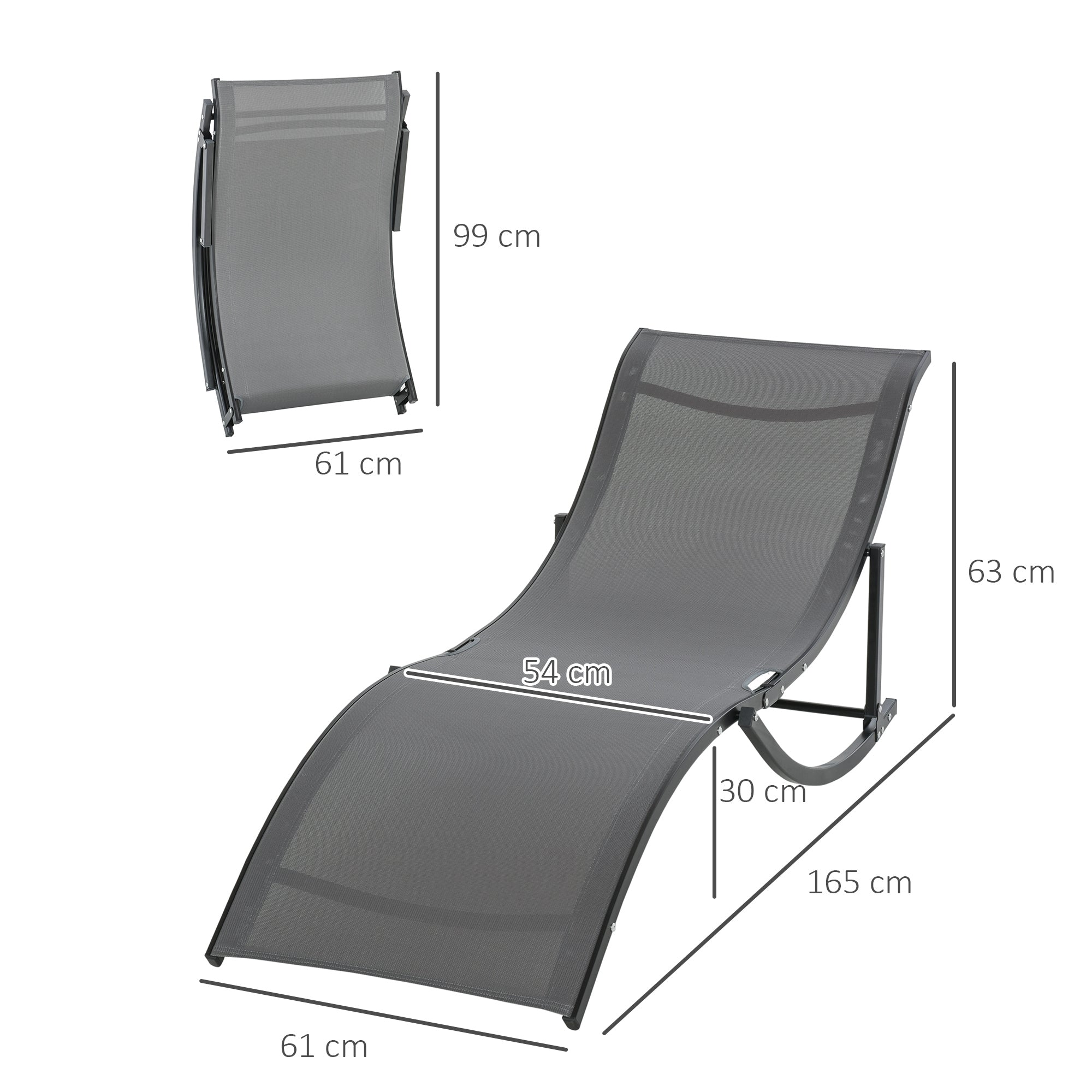 Kozy Set of 2 S-shaped Foldable Lounge Chair Sun Lounger Reclining Outdoor Chair for Patio Beach Garden, Grey