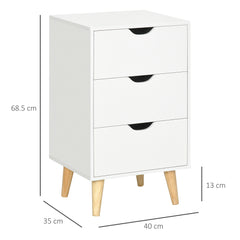 Kozy Bedside Table, Bedside Cabinet with 3 Drawers, Side End Table with Pine Wood Legs for Bedroom Living Room, White