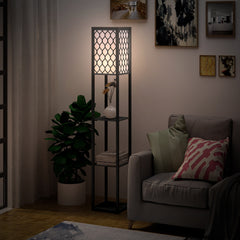Kozy Shelf Floor Lamp Standing Lamp W/4-tier Wooden Open Shelves,26L x 26W x 160Hcm-Black/White