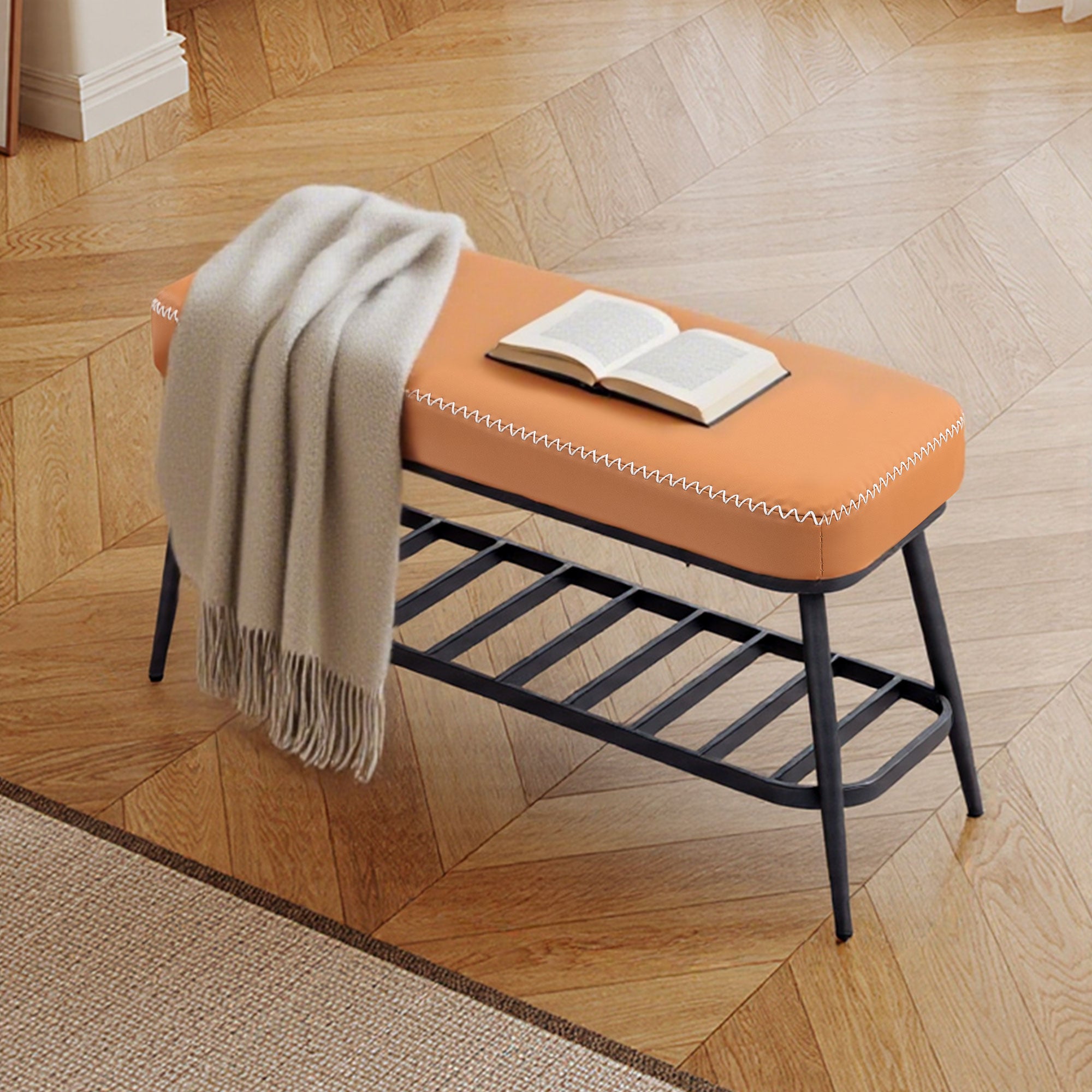 Kozy - PU Leather Shoe Storage Bench - Brown