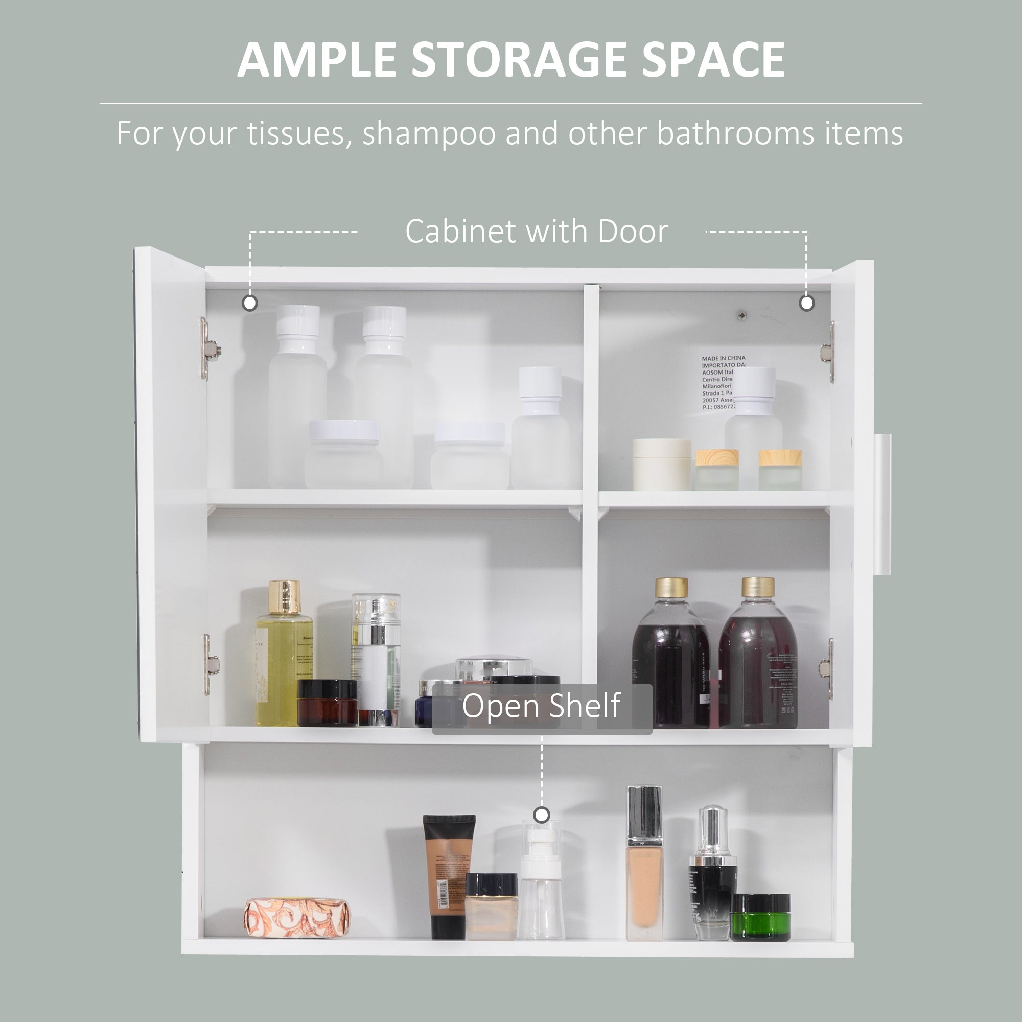 Kozy Bathroom Mirror Cabinet, Wall Mounted Storage Cupboard Organizer with Double Doors and Adjustable Shelf, White