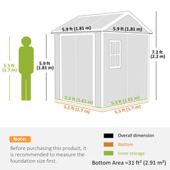 Kozy - 6 x 6ft Garden Shed with Floor, Window, Lockable Doors and Vents, Wood Effect Resin Tool Shed for Outdoor Patio, Grey