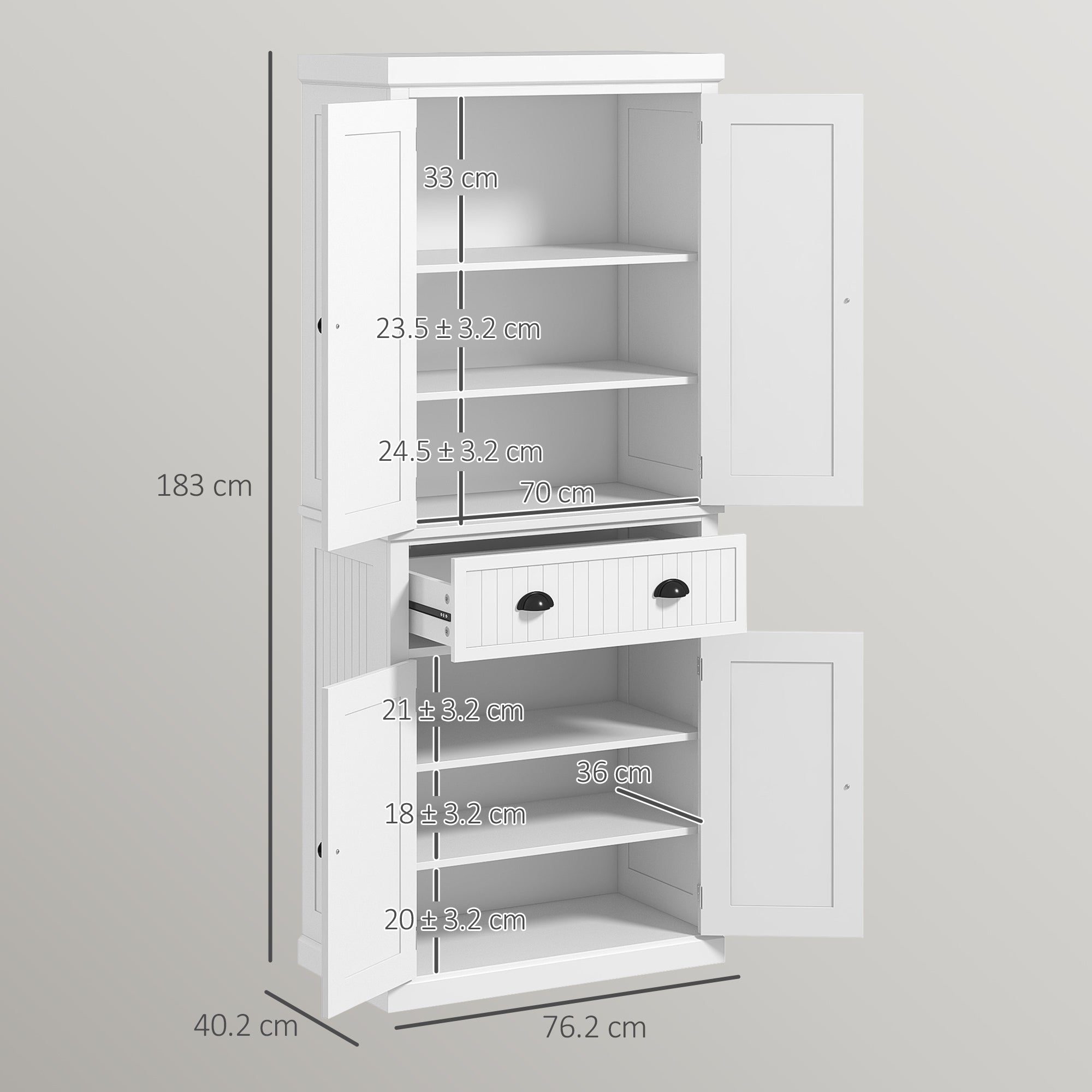 Kozy Freestanding Multi-Storage Kitchen Cabinet - White