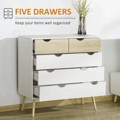 Kozy Nordic Style Chest of Drawers, 5 Drawer Dresser with 4 Tapered Legs and Groove Handles, Storage Organiser Side Cabinet for Bedroom, Living Room