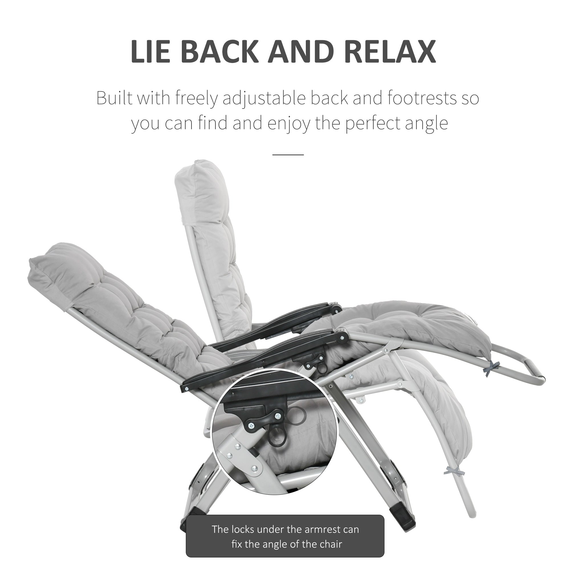 Kozy 2pc Reclining Zero Gravity Sun Loungers ,Folding Chaise Lounge Chair with Cushions, Light Grey