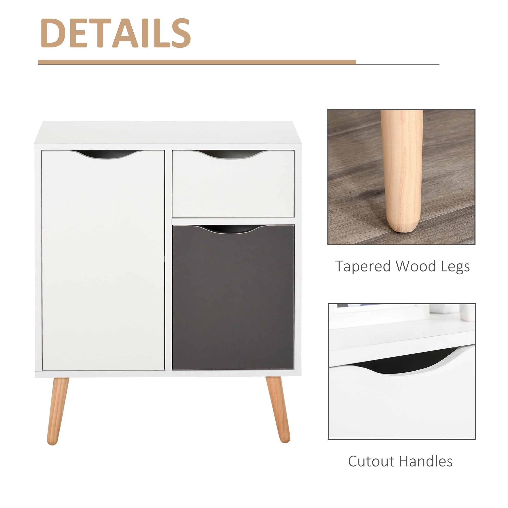 Kozy Sideboard Floor Cabinet Storage Cupboard with Drawer and Solid Wood Legs for Bedroom, Living Room, Entryway, Grey