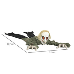 Kozy - 167 cm Outdoor Halloween Decoration Crawling Zombie, Animated Prop Decor with Sound Activated, Light Up Eyes