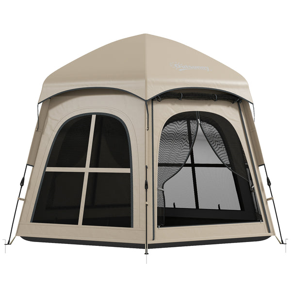 Pop Up Tent Waterproof Instant Camping Tent 3-4 Person with 2 Doors 4 Windows Khaki