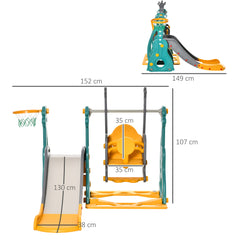 Kozy 3-IN-1 Kids Swing and Slide Set with Basketball Hoop Slide Swing Adjustable Seat Height Toddler Playground Activity Center Indoor and Outdoor Play Equipment