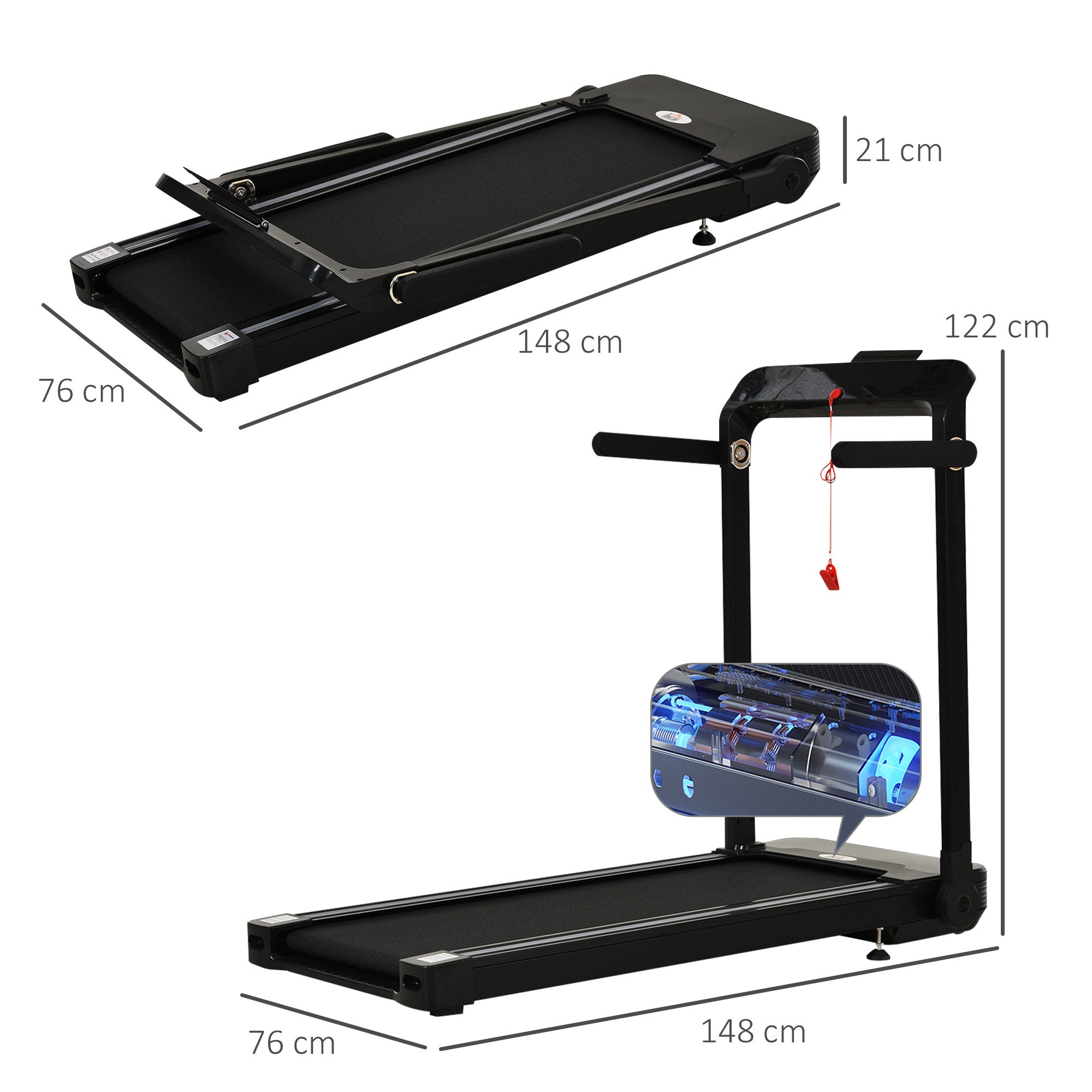 Kozy Folding Treadmill, 1.85HP Installation-Free Walking Jogging Running Machine, 12KM/H with 12 Pre-Programs and LED Display for Home Gym Office