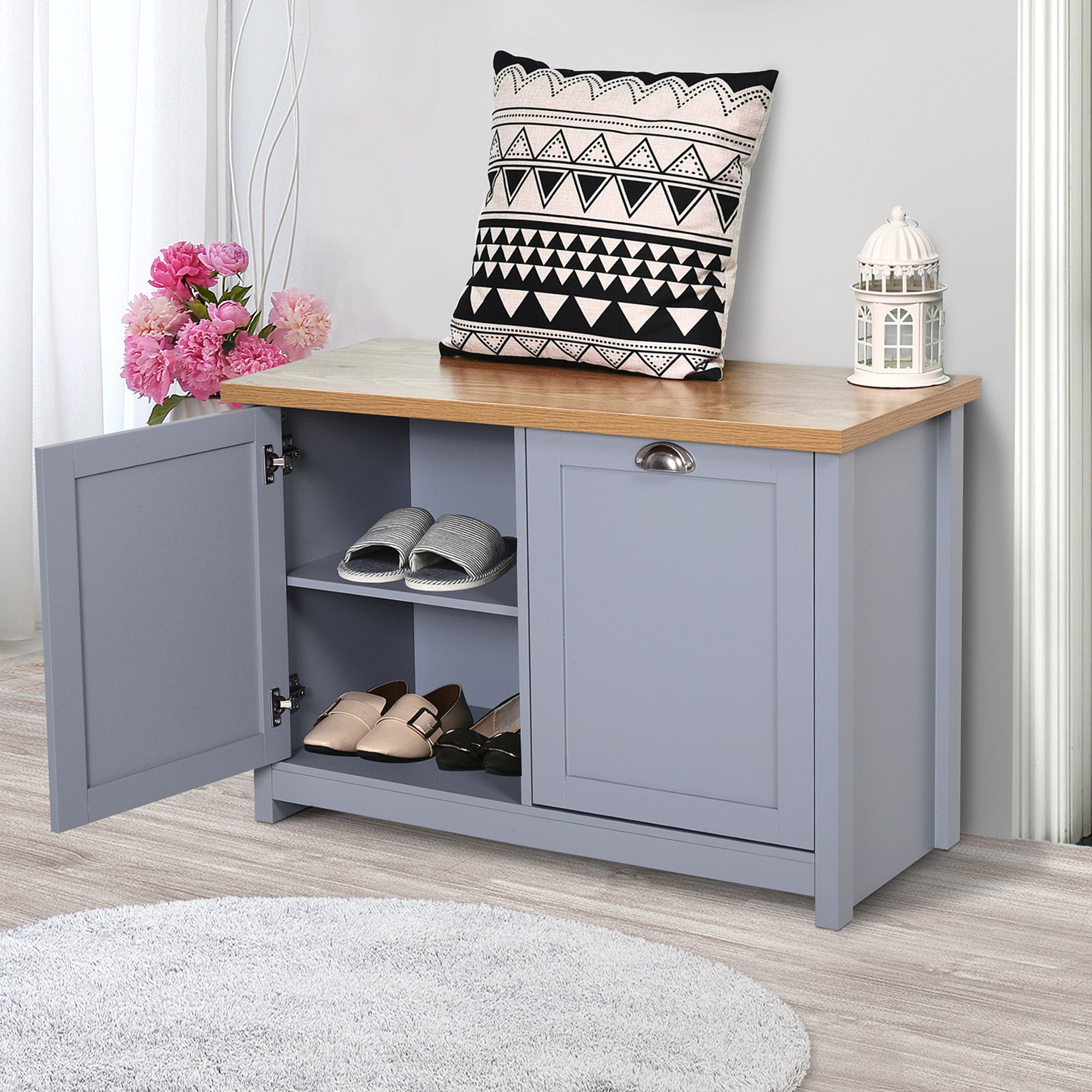 Kozy Shoe Cabinet, Modern Shoe Bench with 2 Doors for Hallway, Entryway, Grey