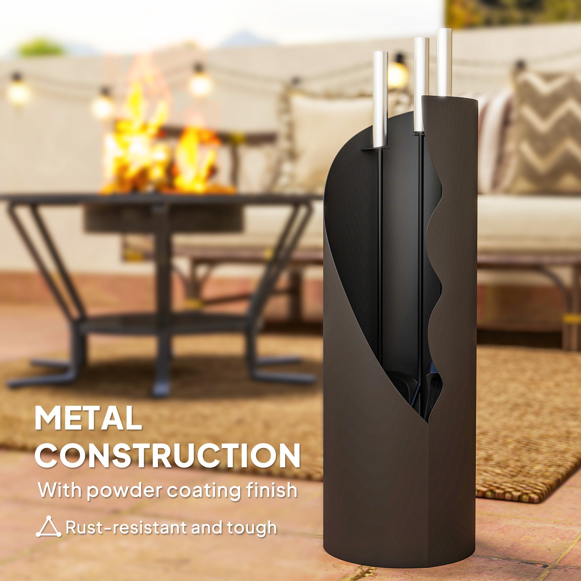 Kozy - 4 Pieces Fireplace Tools Set, Metal Fireplace Accessories Fireside Companion Set with Broom, Shovel, Poker and Bucket, Black