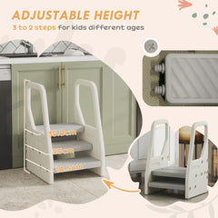AIYAPLAY Adjustable 3 Step Toddler Tower with Handles, Non-slip Surface and Foot Pads, Grey