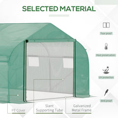 Kozy Walk-in Polytunnel Garden Greenhouse, Outdoor Mesh Door Greenhouse with PE Cover and 6 Windows, 4.5 x 3 x 2m, Green