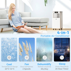 Kozy 7000 BTU Air Conditioning Unit, 3-in-1 Portable Air Conditioner, Dehumidifier, Cooling Fan with Remote Control, LED Display, 2 Speeds, 24H Timer, Window Venting Kit, 15m²