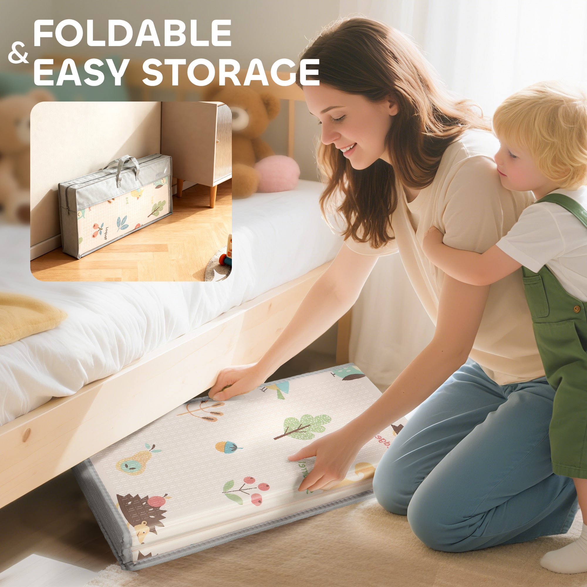 Kozy Foldable Baby Play Mat Double-Sided, Reversible Foam Soft Crawling Mat for Toddlers, for Bedroom, Nursery and Playroom