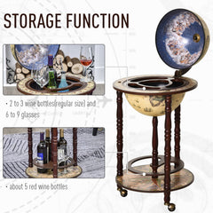 HOMCOM Antique Globe Mini Bar, Portable Beverage Cart with Wheels, Wine and Liquor Storage, Glass Bottle Holder