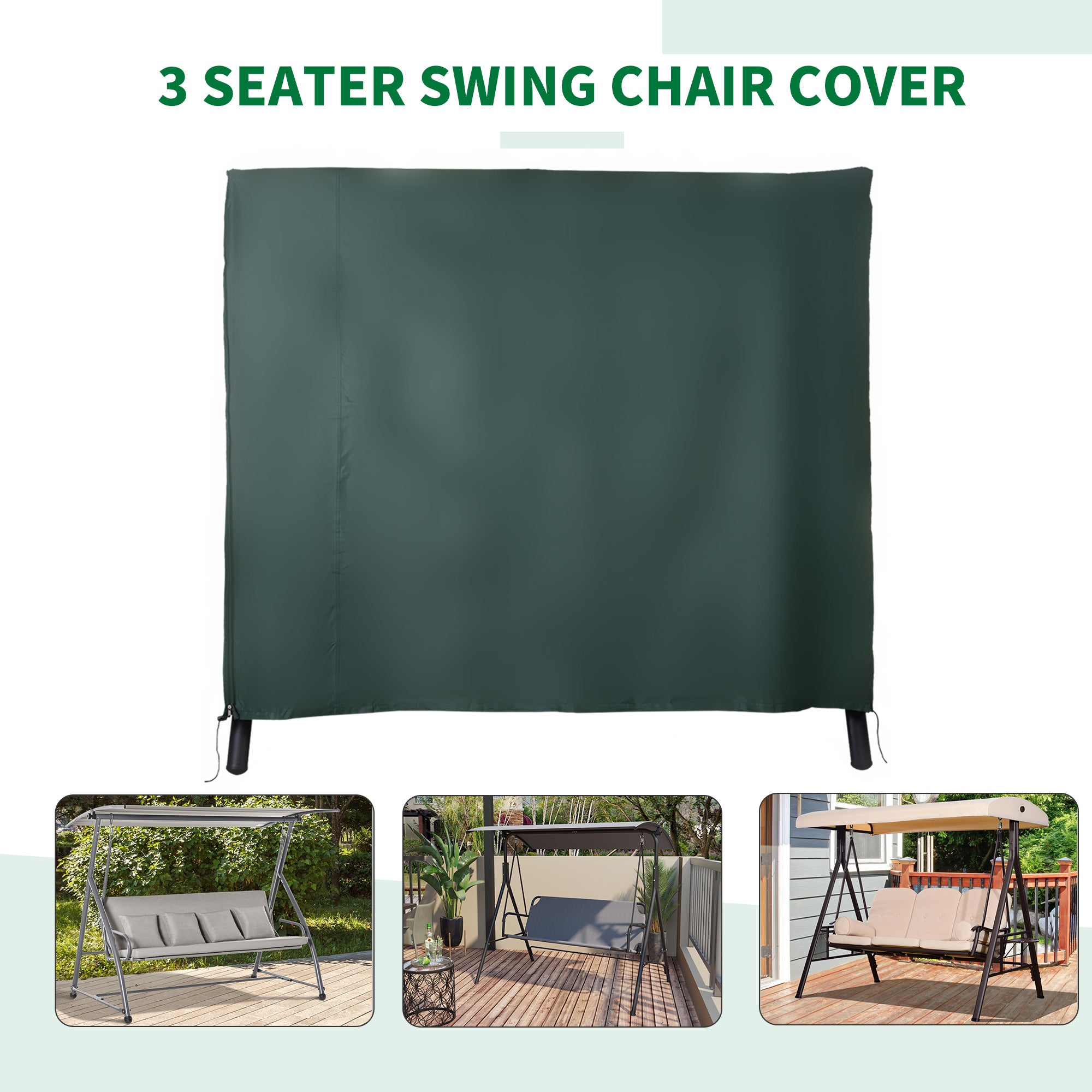 Kozy 205 x 124cm Three-Seater Swing Chair Protective Cover Deep Green