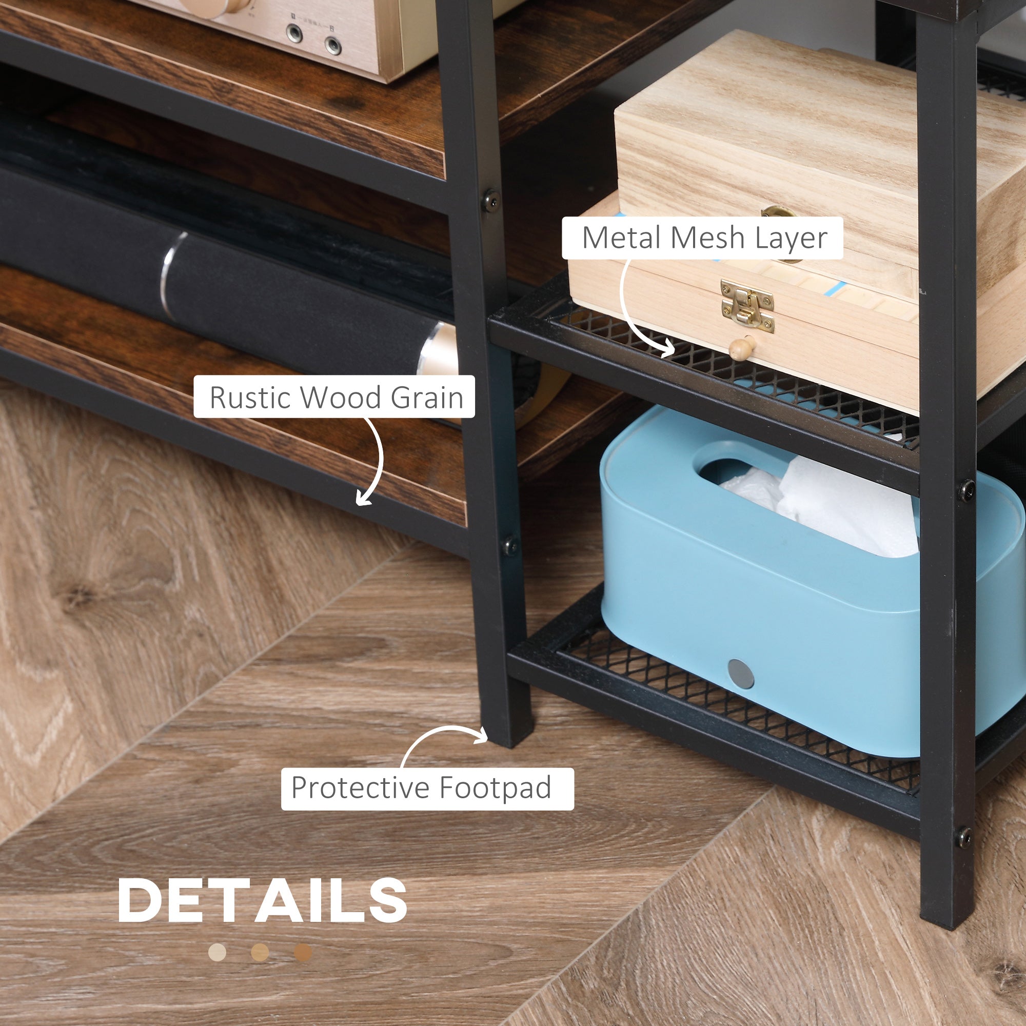 Kozy TV Unit Cabinet for TVs up to 60 Inches, Industrial TV Stand with Storage Shelves for Living Room, Brown and Black