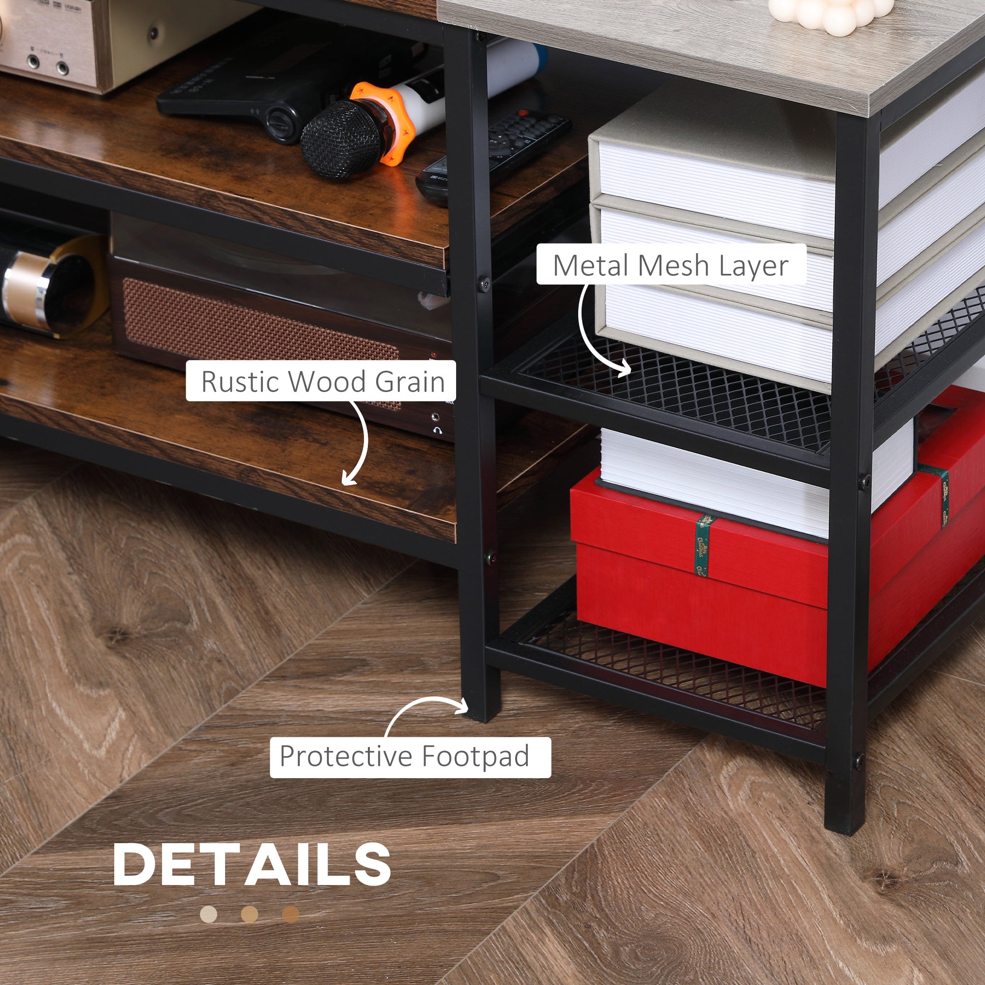 Kozy TV Unit Cabinet for TVs up to 60 Inches, Industrial TV Stand with Storage Shelves for Living Room, Brown and Grey