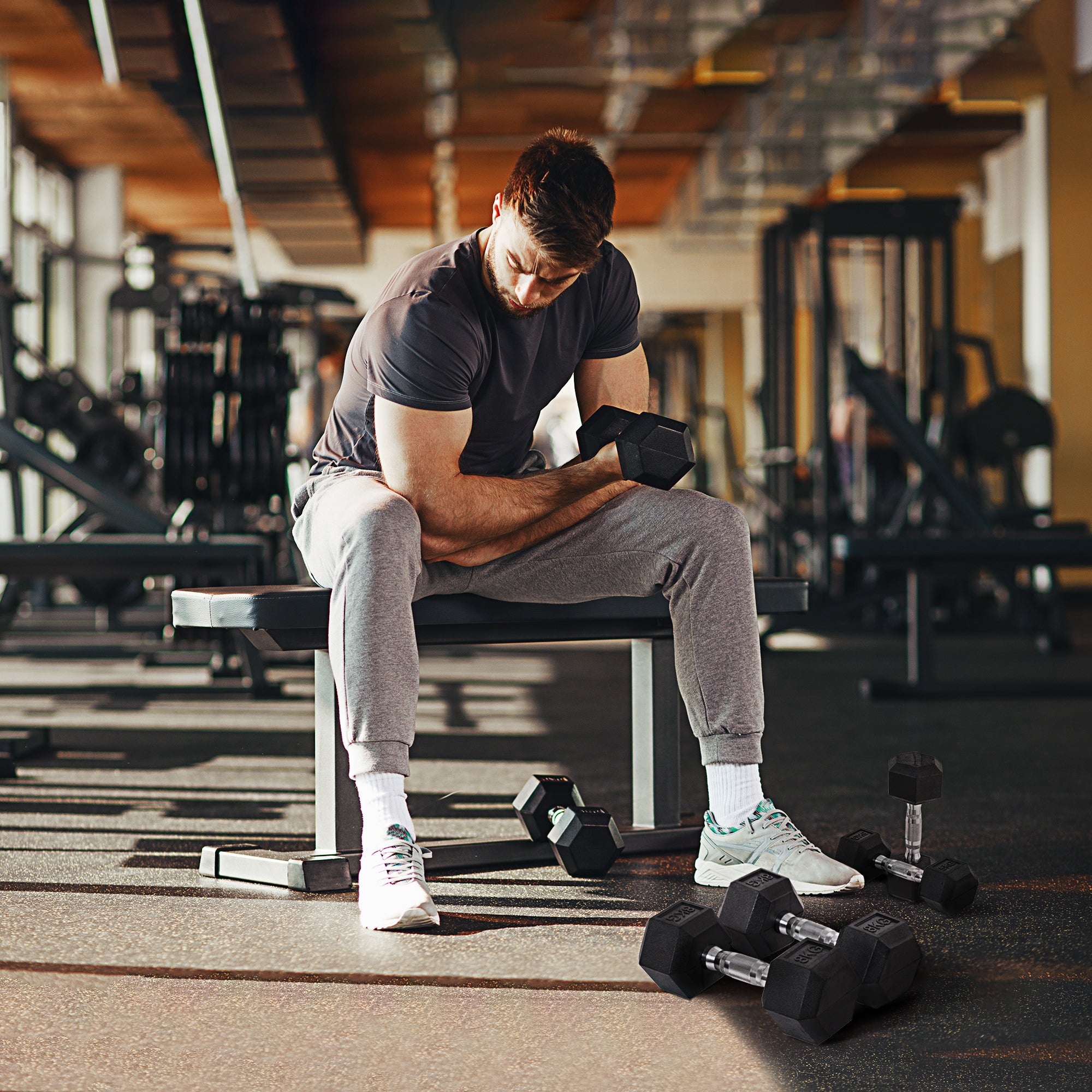 Kozy Rubber Dumbbell Set Sports Hex Weight Sets Home Gym Fitness Lift Strength Training Exercise 2 x 5kg, 2 x 6kg, 2 x 8kg