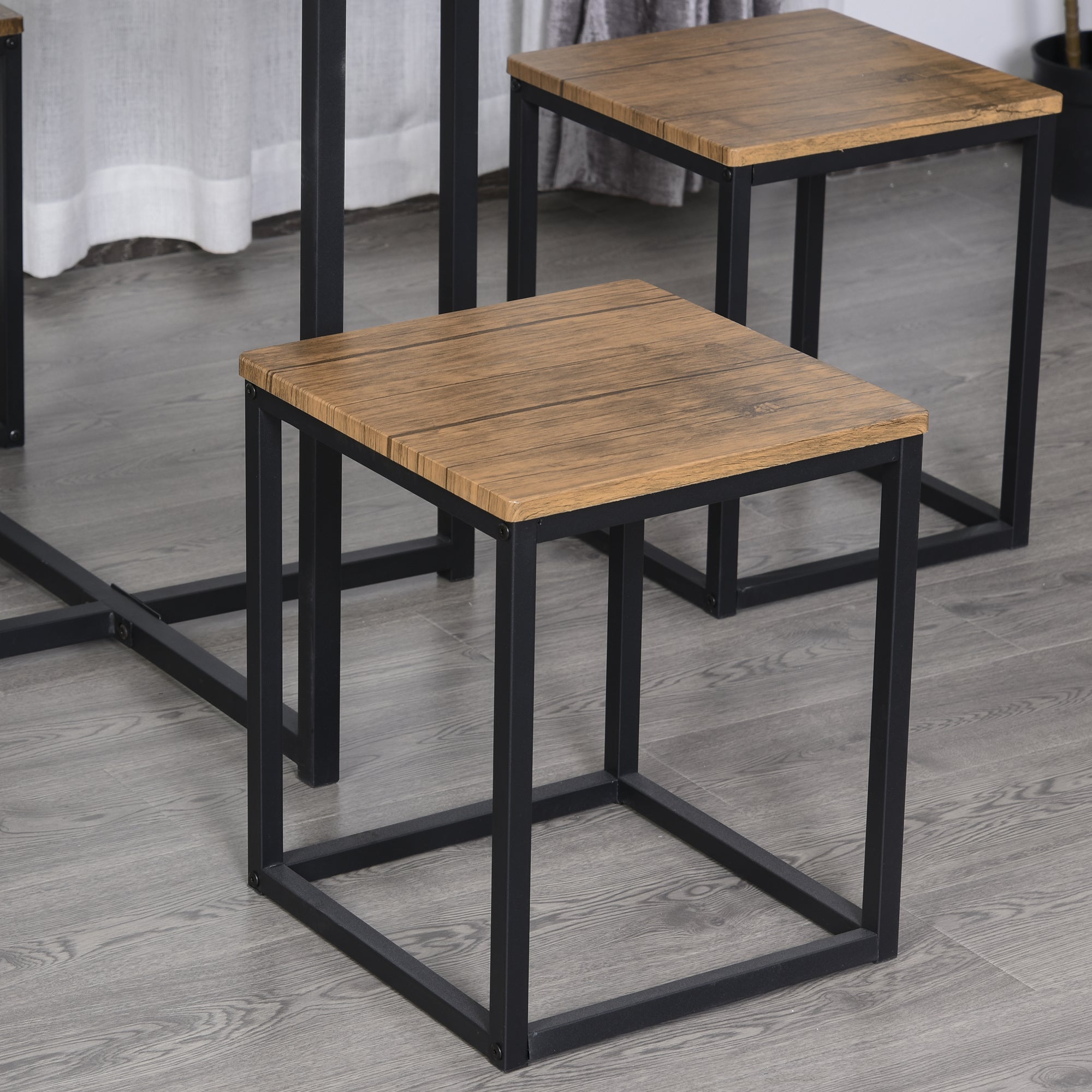 HOMCOM 5 PCS Industrial Table & Stool Set w/ Metal Frame Home Dining Stylish Square Compact Seating Chair Beautiful Cool Black Brown