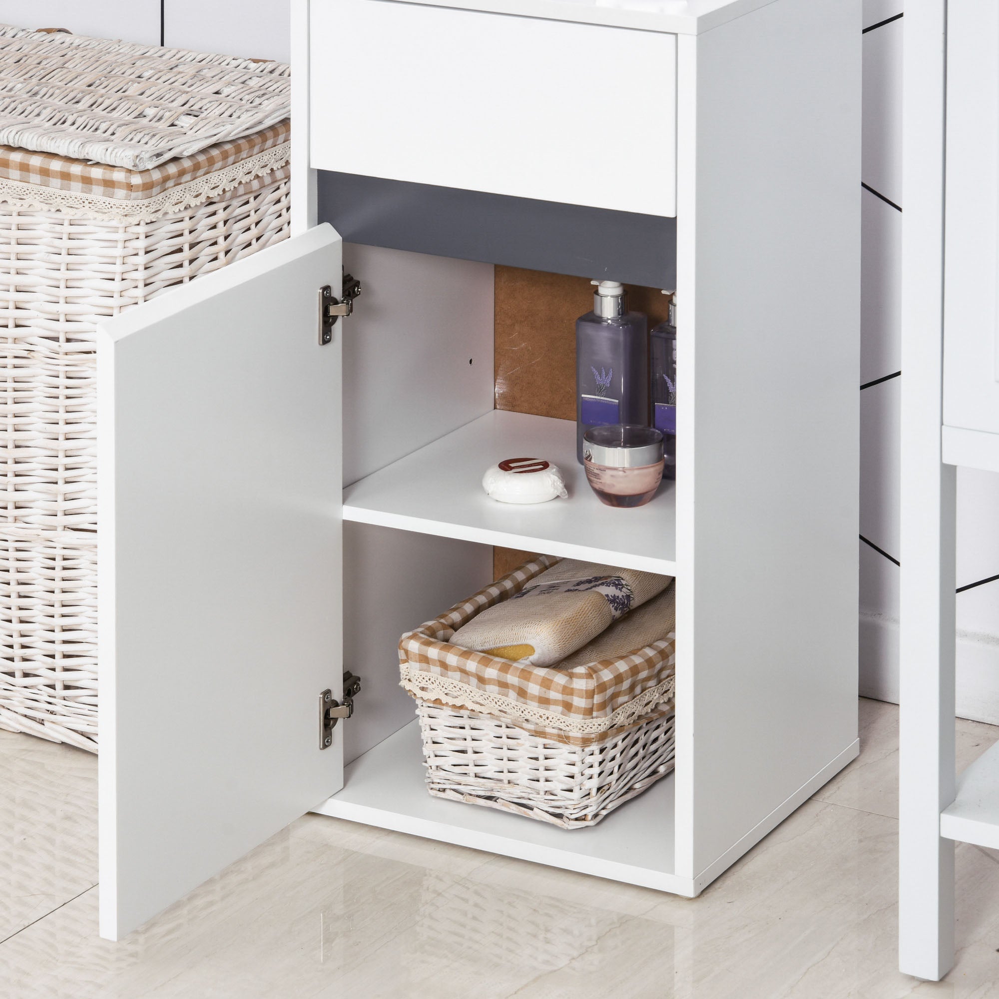 Kozy MDF Tri-Compartment Bathroom Storage Cabinet White