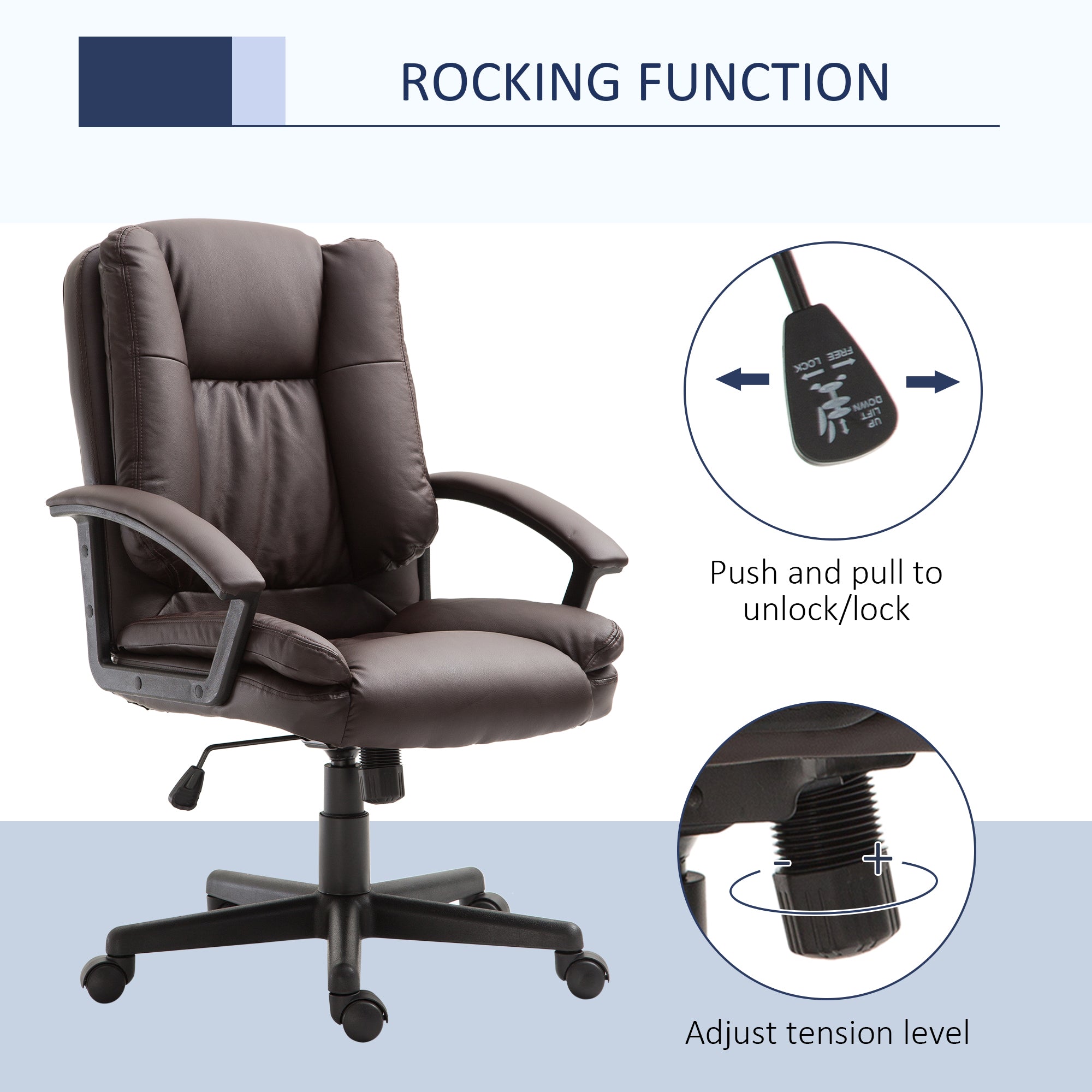 HOMCOM Swivel Executive Office Chair Mid Back Faux Leather Computer Desk Chair for Home with Double