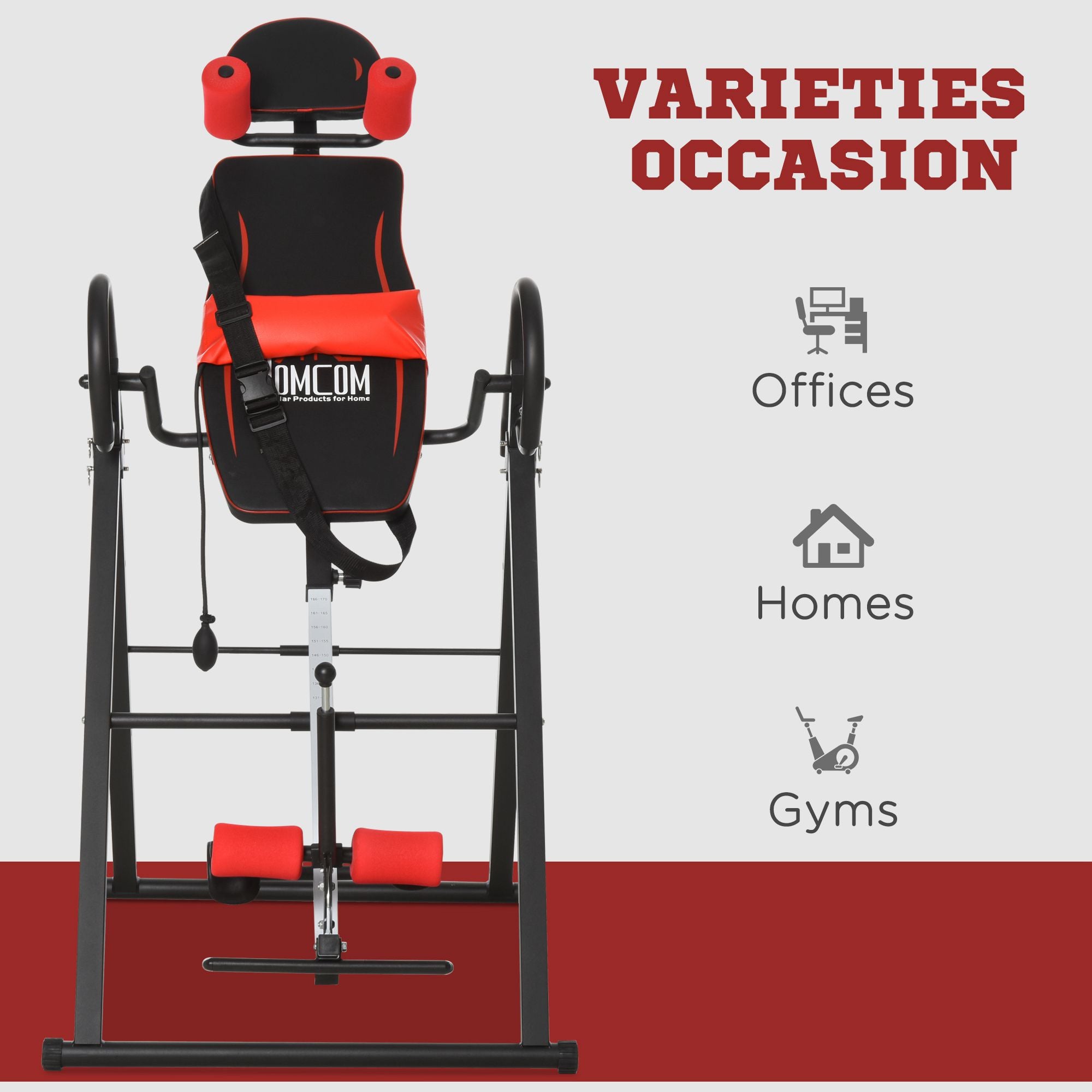 Kozy Gravity Inversion Table with Safety Belt Adjustable Hand Stand for Muscle Pain Relief, Red