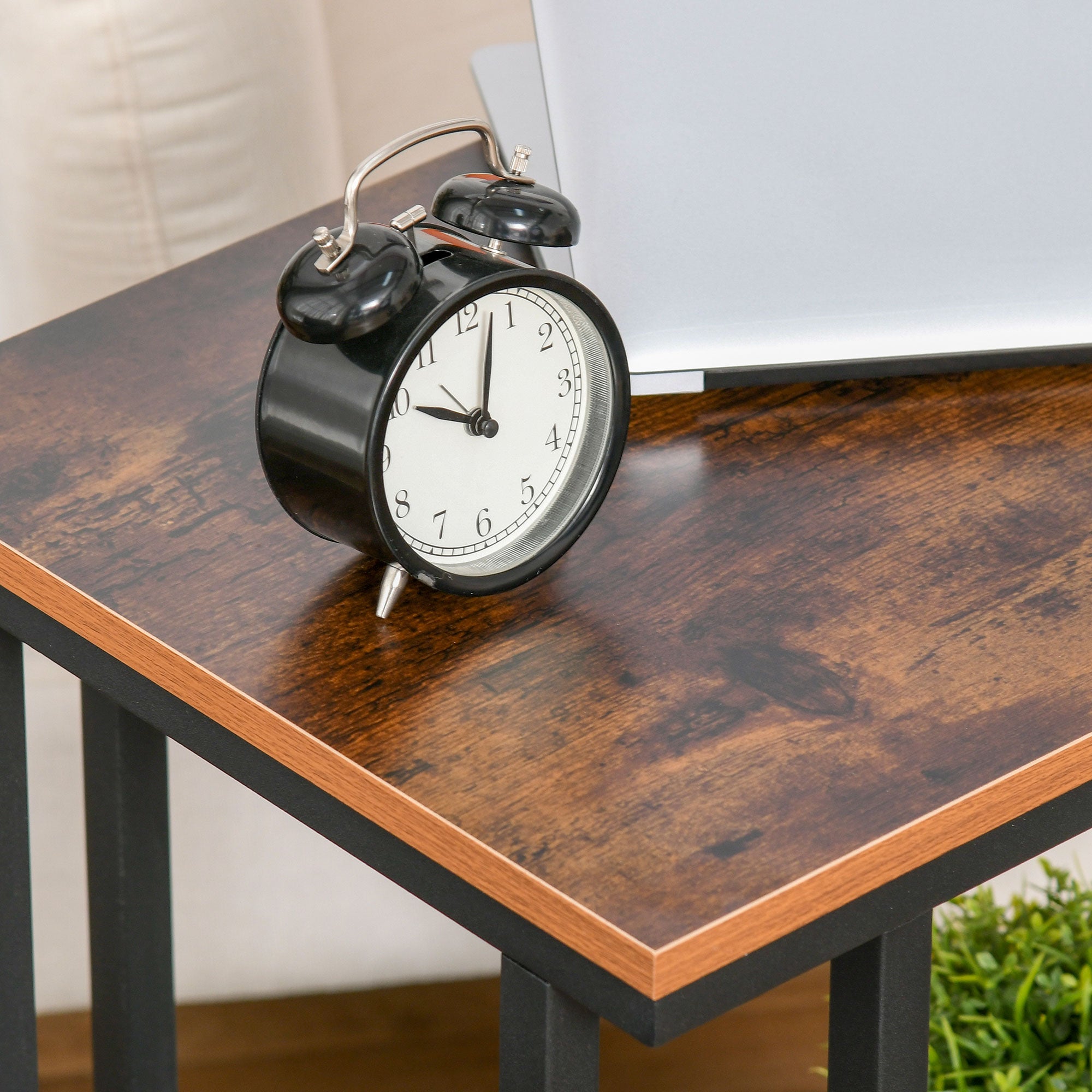 Kozy C Shaped Side Table with Wheels, Mobile End Table, Laptop Stand with Metal Frame and Storage Shelf, Rustic Brown