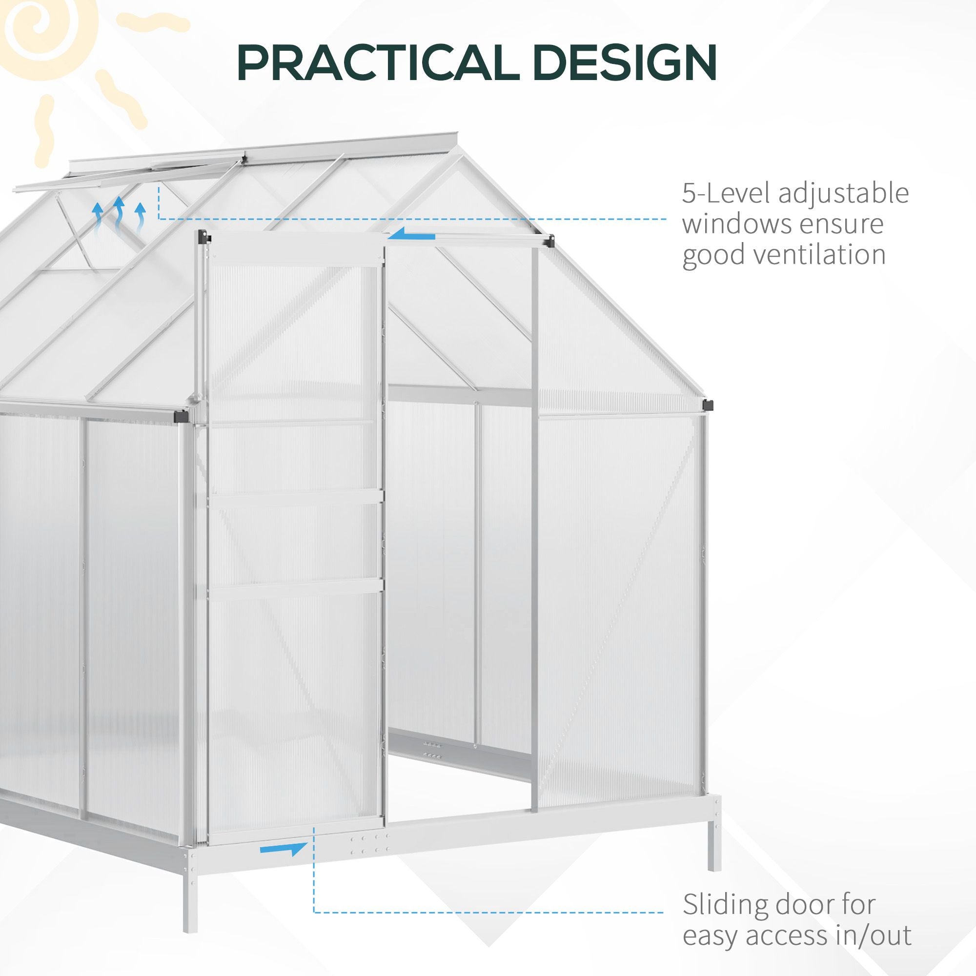 Kozy 190 x 253 cm Walk-In Polycarbonate Greenhouse - Silver-Tone