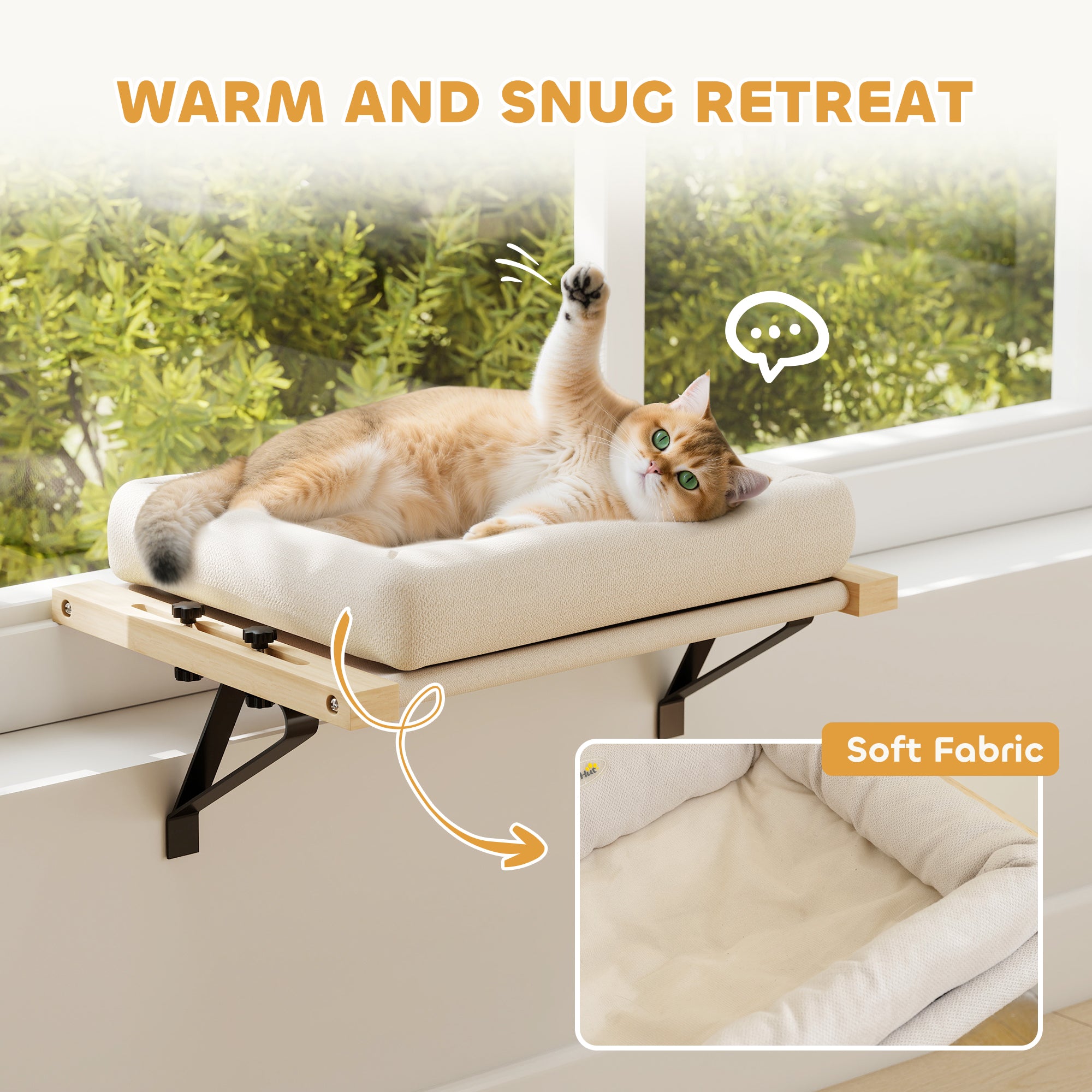 Kozy - Cat Radiator Bed, Adjustable Hanging Cat Hammock with Removable and Washable Cushion for Indoor Cats, Cream White