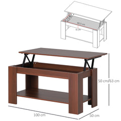 HOMCOM Modern Lift Up Top Coffee Table Desk Hidden Storage Bottom Shelf  100W x 50D x 63H cm