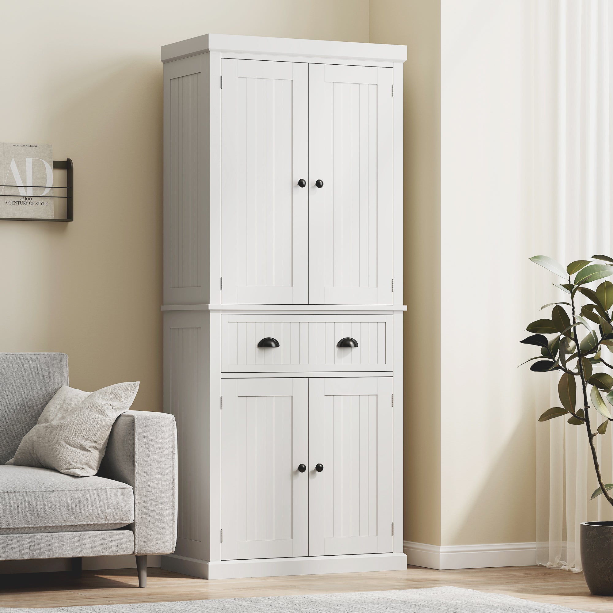 Kozy Kitchen Storage Cabinet with Drawer and Adjustable Shelves - White