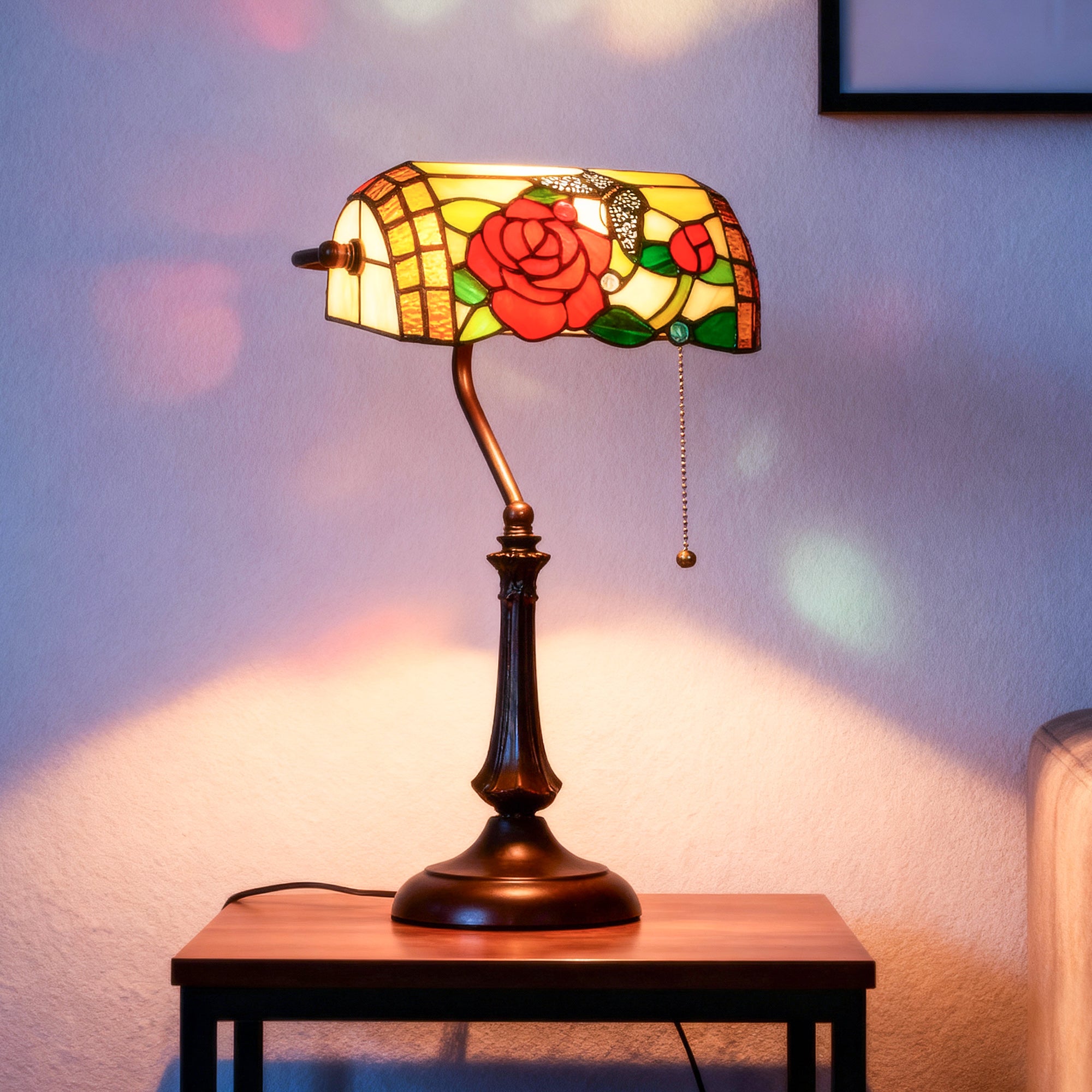 Kozy Tiffany-Style Rose and Butterfly Table Lamp - Multi
