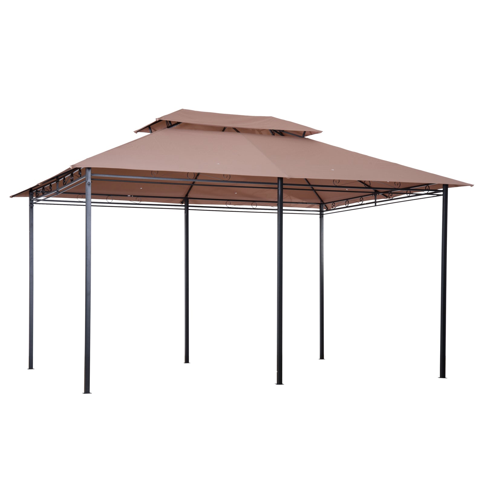 Outsunny 4m x 3(m) Metal Gazebo Canopy Party Tent Garden Pavillion Patio Shelter Pavilion with Curtains Sidewalls Brown