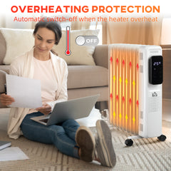 Kozy 2000W Oil Filled Radiator, 9 Fin Portable Electric Heater with LED Display, 24H Timer, 3 Heat Settings, Adjustable Thermostat, Safety Cut off, Remote Control, White