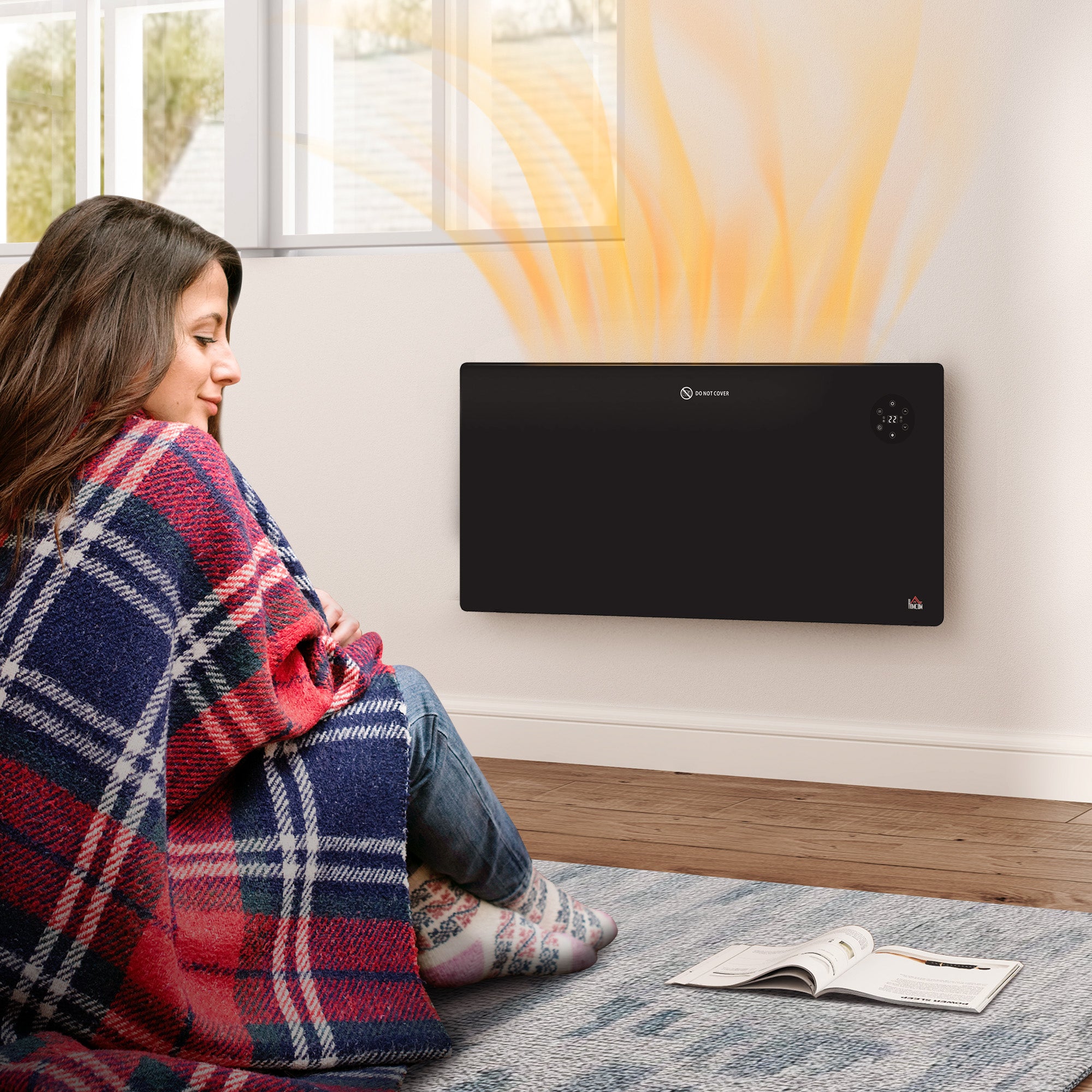 Kozy - 2000W Electric Convector Heater, Freestanding or Wall Mounted, Space Heater with Adjustable Thermostat, Timer, Black