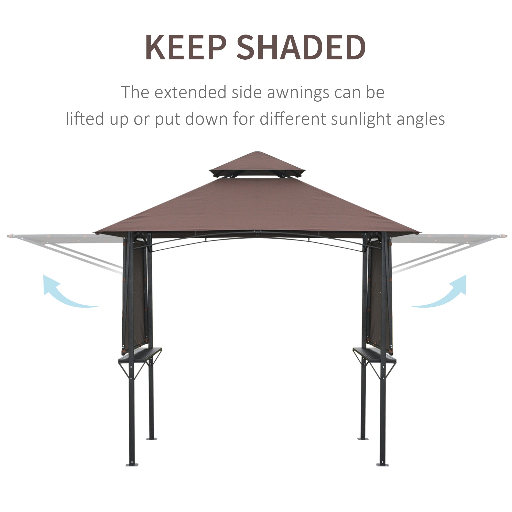 Kozy 2.4 x 1.5 m (8' x 5') Grill Gazebo Canopy with Extendable Side Awnings, Outdoor BBQ Gazebo Shelter with 2 Side Shelves for Garden, Patio, Barbecue, Picnic, Coffee