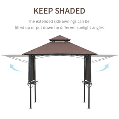 Kozy 2.4 x 1.5 m (8' x 5') Grill Gazebo Canopy with Extendable Side Awnings, Outdoor BBQ Gazebo Shelter with 2 Side Shelves for Garden, Patio, Barbecue, Picnic, Coffee