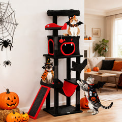 Kozy - Gothic Cat Tree, 152 cm Multi-Level Cat Tower for Large Cats with Coffin Bed, Large Condo, for Halloween