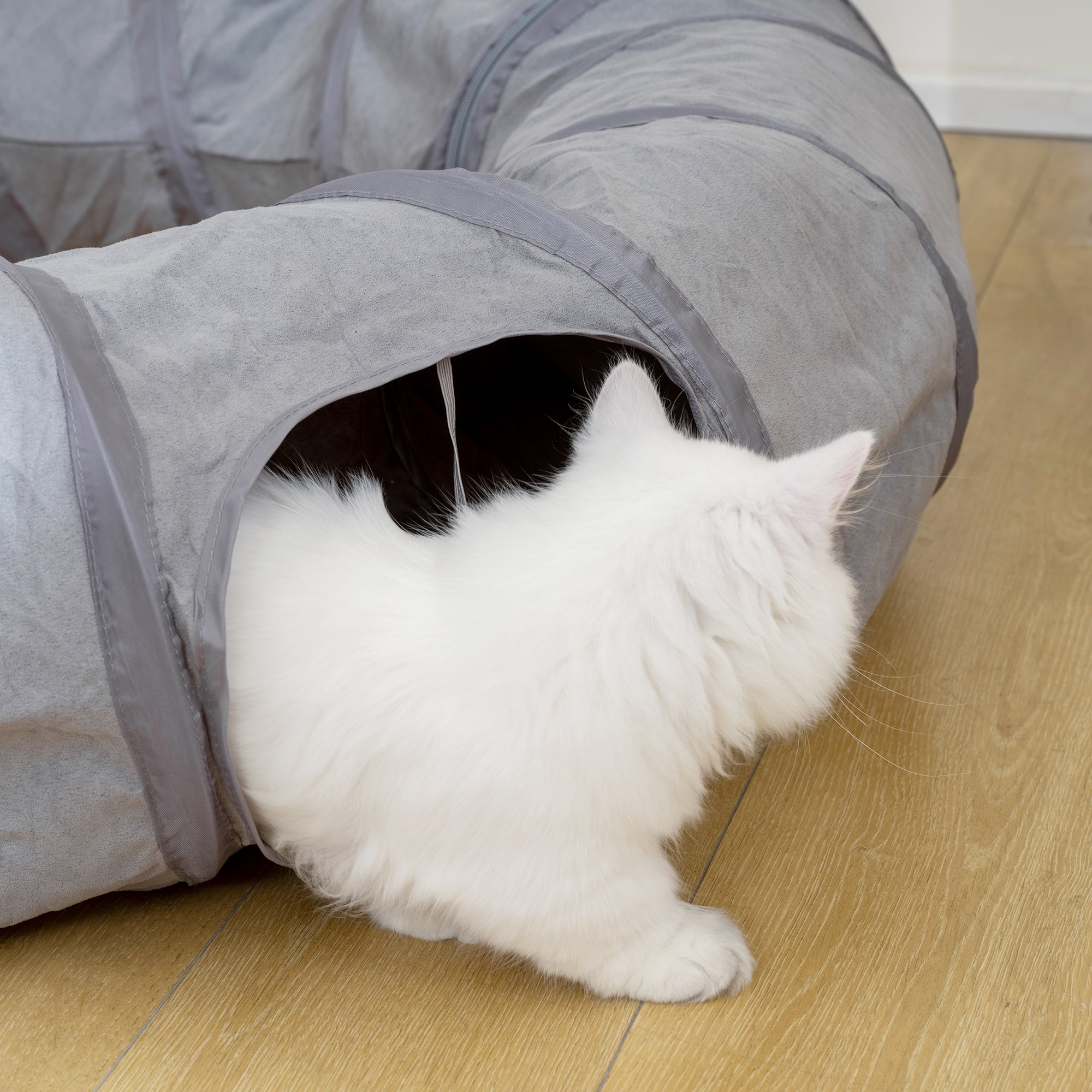 Kozy - 2 in 1 Cat Tunnel with Bed, Cat Play Tunnel with Ball & Peek Hole for Indoor Cats, Grey