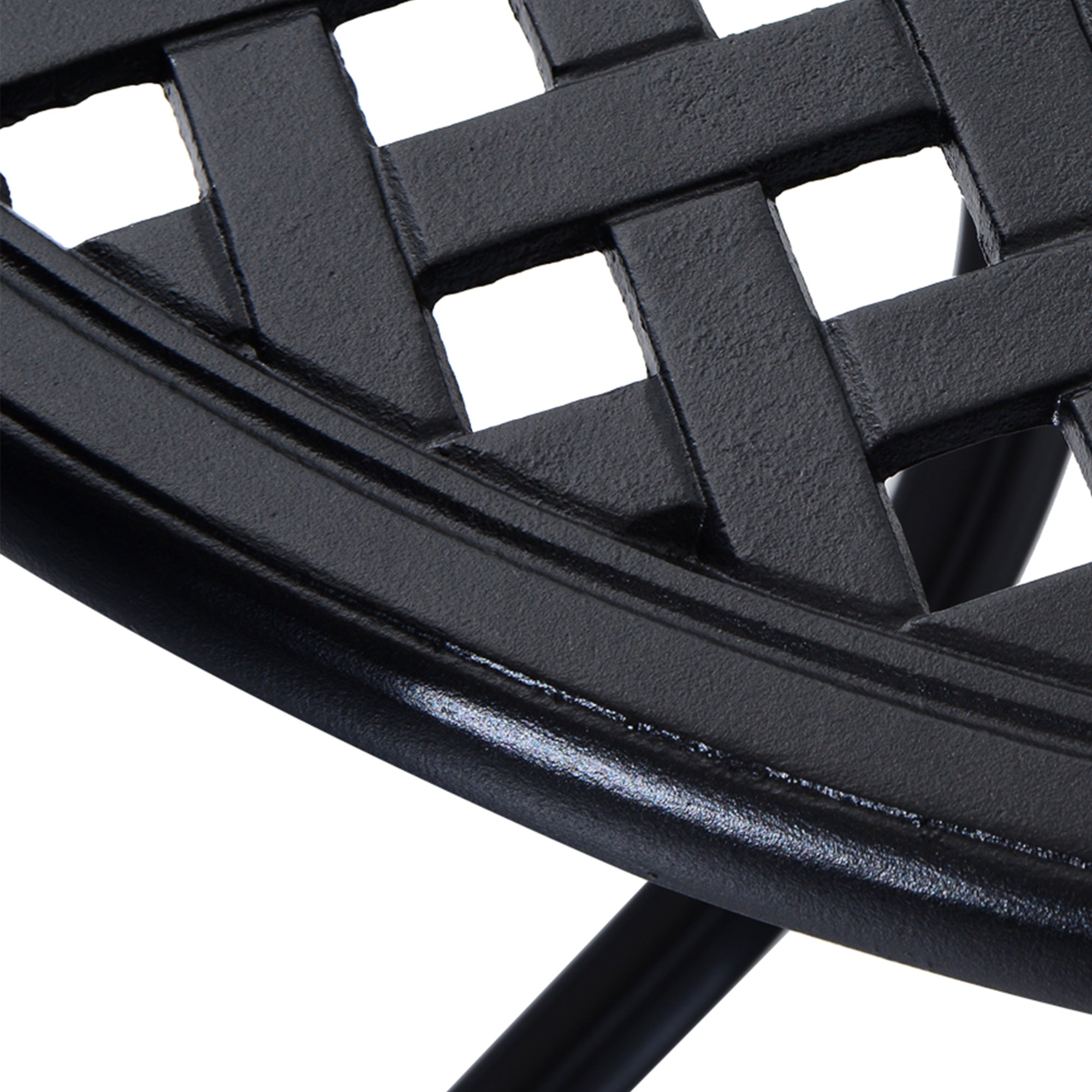 Kozy 85cm Round Garden Table with Umbrella Hole, Aluminium Grid Motif Outdoor Dining Table for Garden Patio, Black