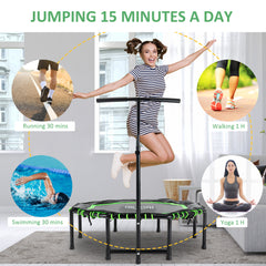 Kozy 48" Octagonal Mini Fitness Rebounder Trampoline Indoor Outdoor Foldable Mini Jumper with Adjustable Handle, Green