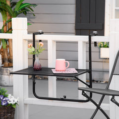 Kozy Balcony Hanging Table, Metal Wall Mount Desk, Adjustable Folding Balcony Deck Table for Patio and Garden, Black